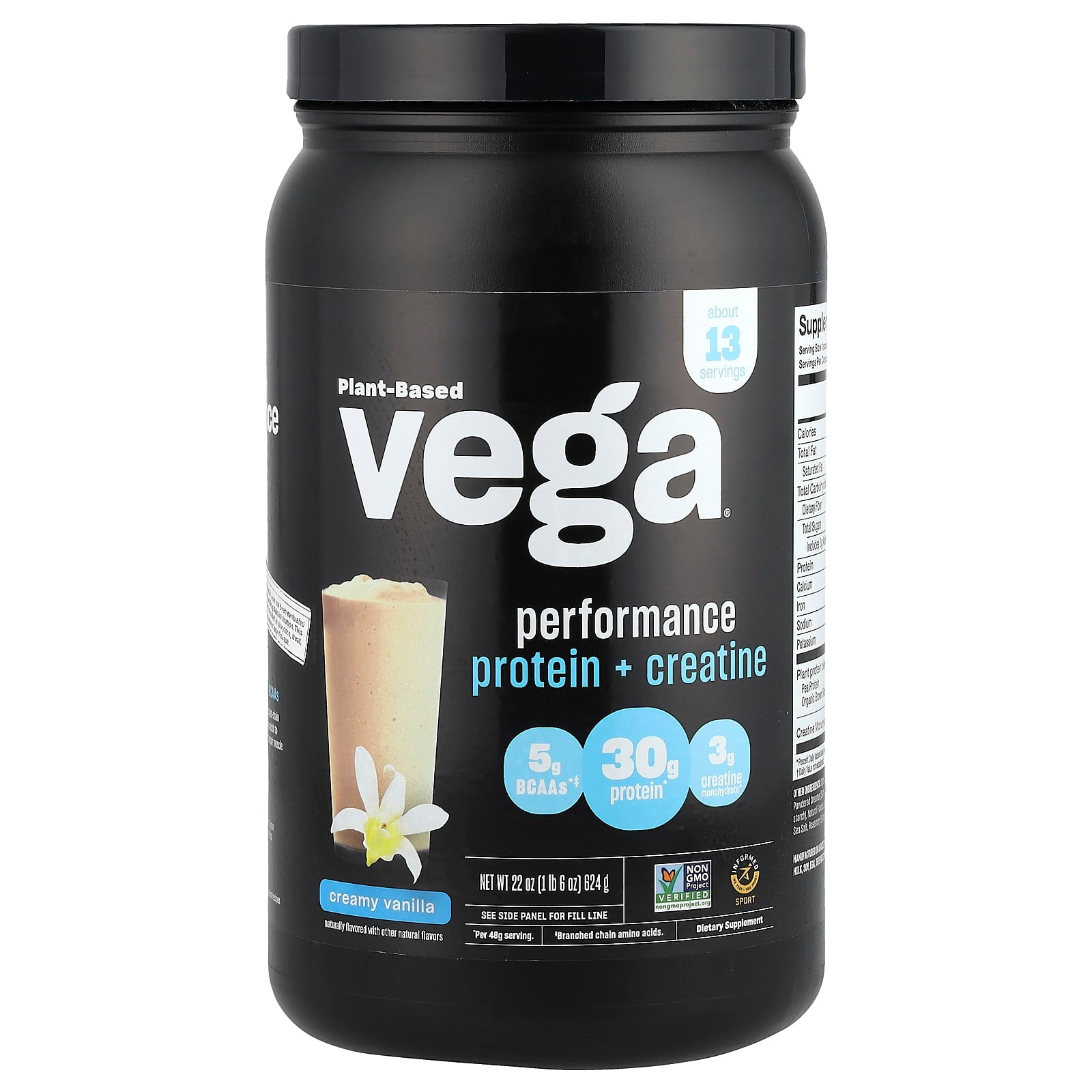 Vega, Plant-Based Performance Protein + Creatine, Creamy Vanilla, 1 lb 6 oz (624 g) - Image 1