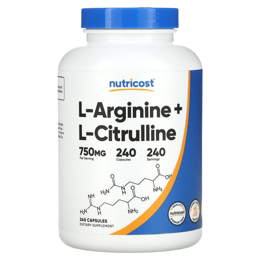 Nutricost, L-Arginine + L-Citrulline, 240 Capsules - Image 1