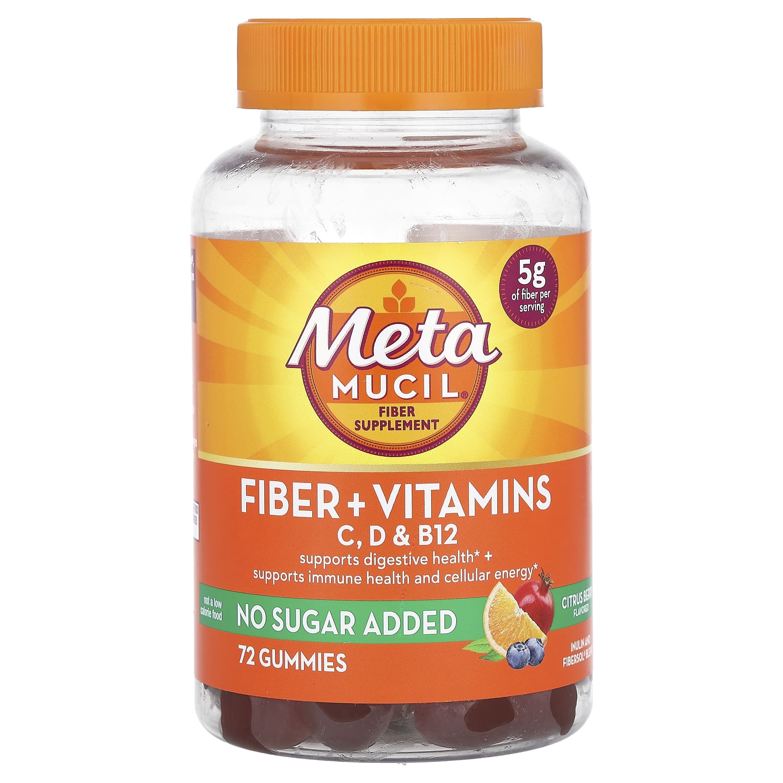 Metamucil, Fiber + Vitamins, C, D,& B12, Citrus Berry, 72 Gummies - Image 1