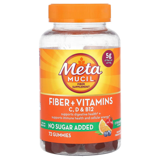Metamucil, Fiber + Vitamins, C, D,& B12, Citrus Berry, 72 Gummies - Image 1