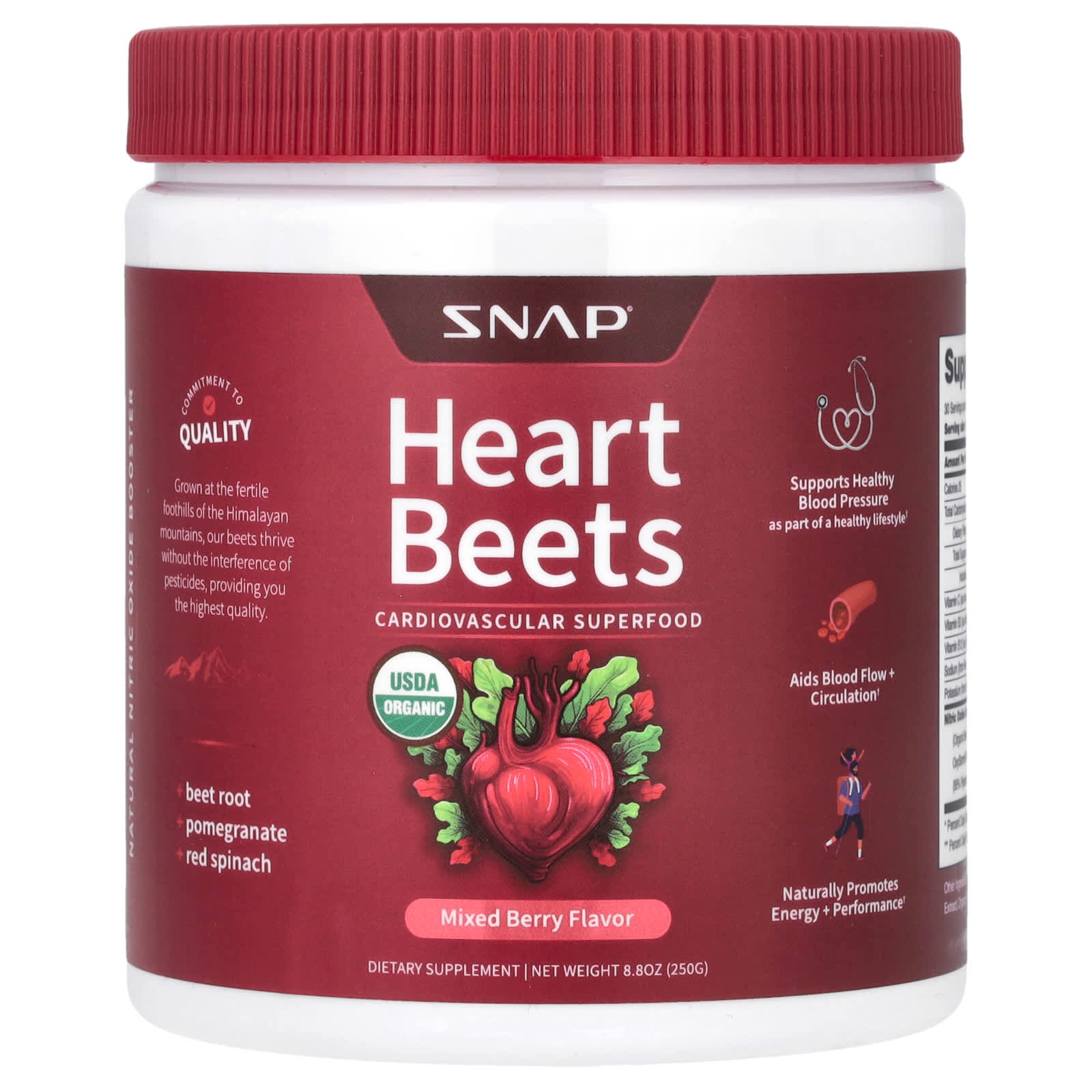 Snap Supplements, Heart Beets, Mixed Berry, 8.8 oz (250 g) - Image 1
