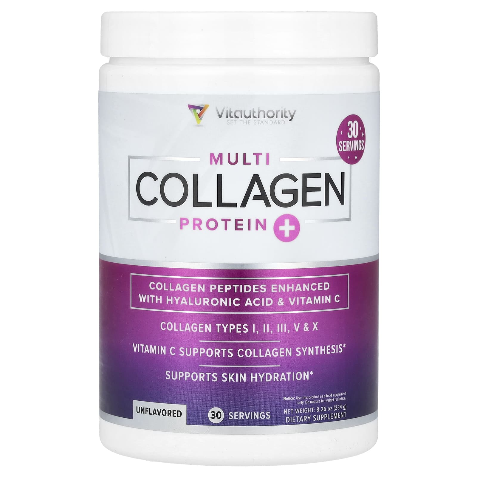Vitauthority, Multi Collagen Protein+, Unflavored, 8.26 oz (234 g) - Image 1