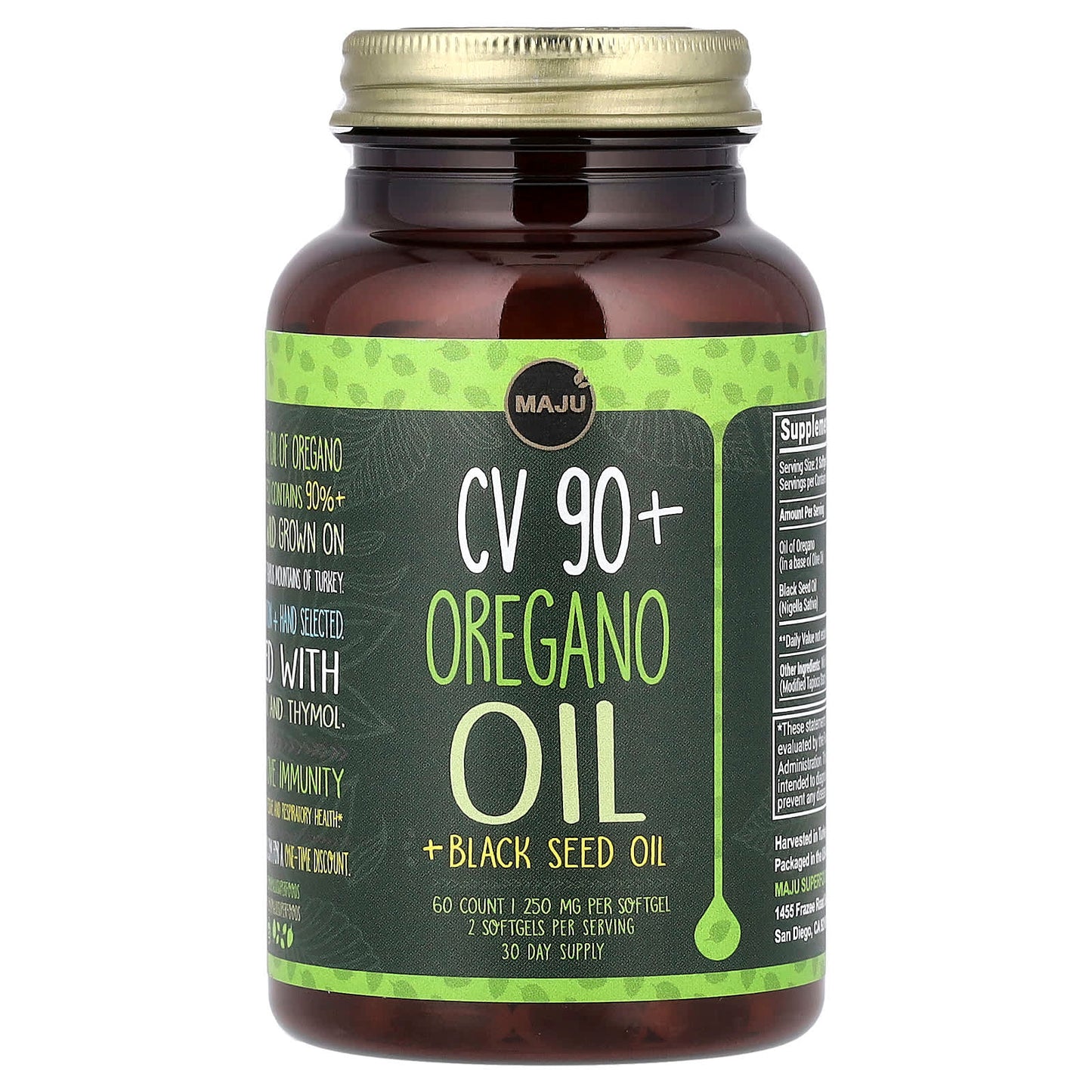 Maju Superfoods, CV 90+ Oregano Oil + Black Seed Oil, 60 Softgels - Image 1