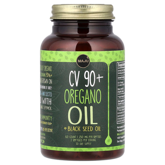 Maju Superfoods, CV 90+ Oregano Oil + Black Seed Oil, 60 Softgels - Image 1