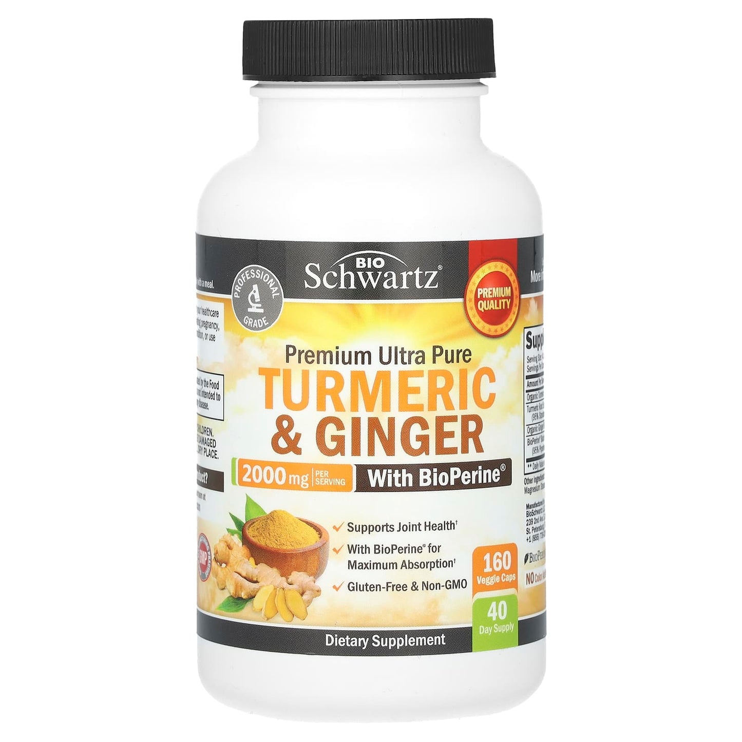BioSchwartz Turmeric & Ginger Supplement with BioPerine, 160 Caps - Image 1
