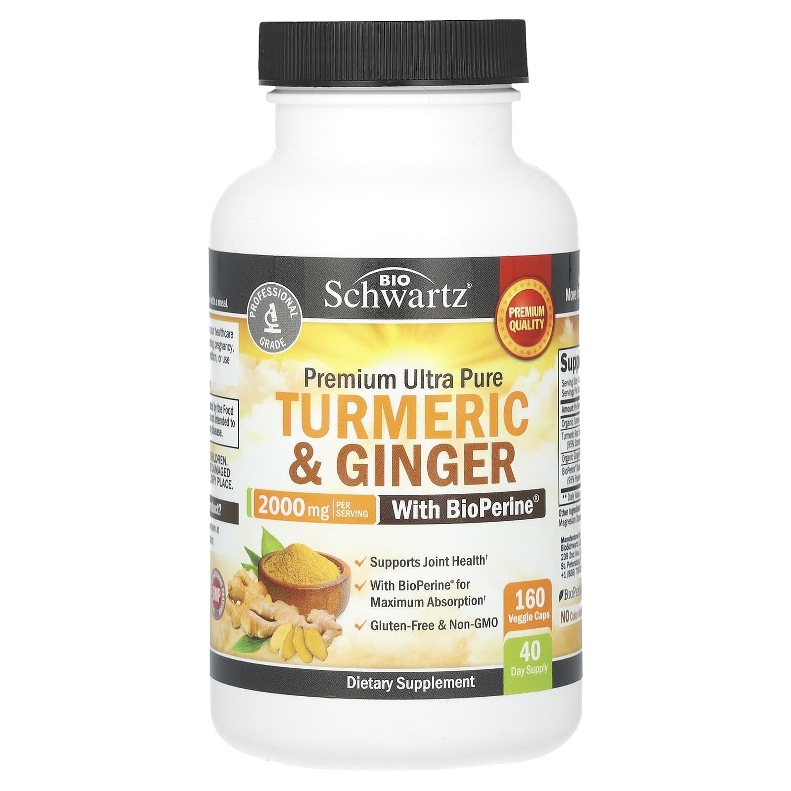 BioSchwartz Turmeric & Ginger Supplement with BioPerine, 160 Caps - Image 1