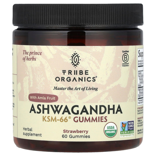 Tribe Organics, Ashwagandha KSM-66® with Amla Fruit, Strawberry, 60 Gummies - Image 1