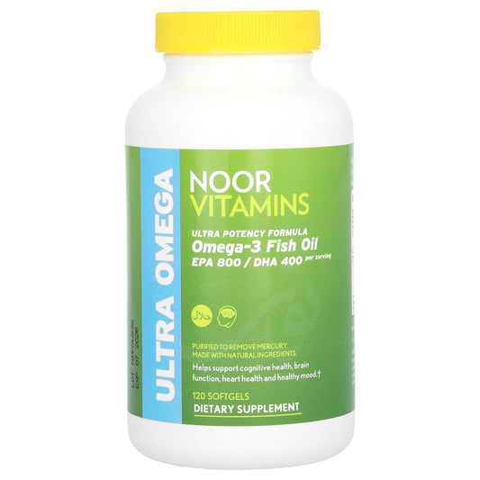 Noor Vitamins, Ultra Omega, Omega-3 Fish Oil, Ultra Potency Formula, 120 Softgels - Image 1