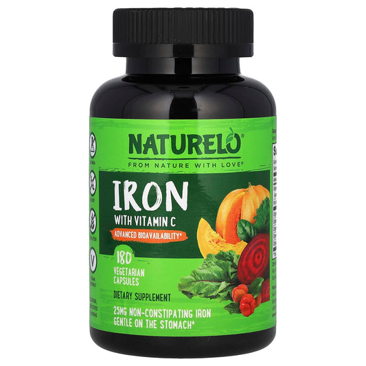NATURELO, Iron with Vitamin C, 180 Vegetarian Capsules - Image 1