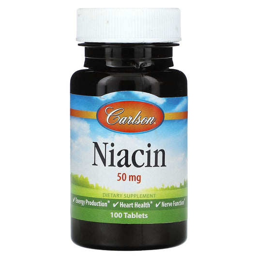 Carlson Niacin 50mg, 100 Tablets - Boost Energy & Heart Health - Image 1