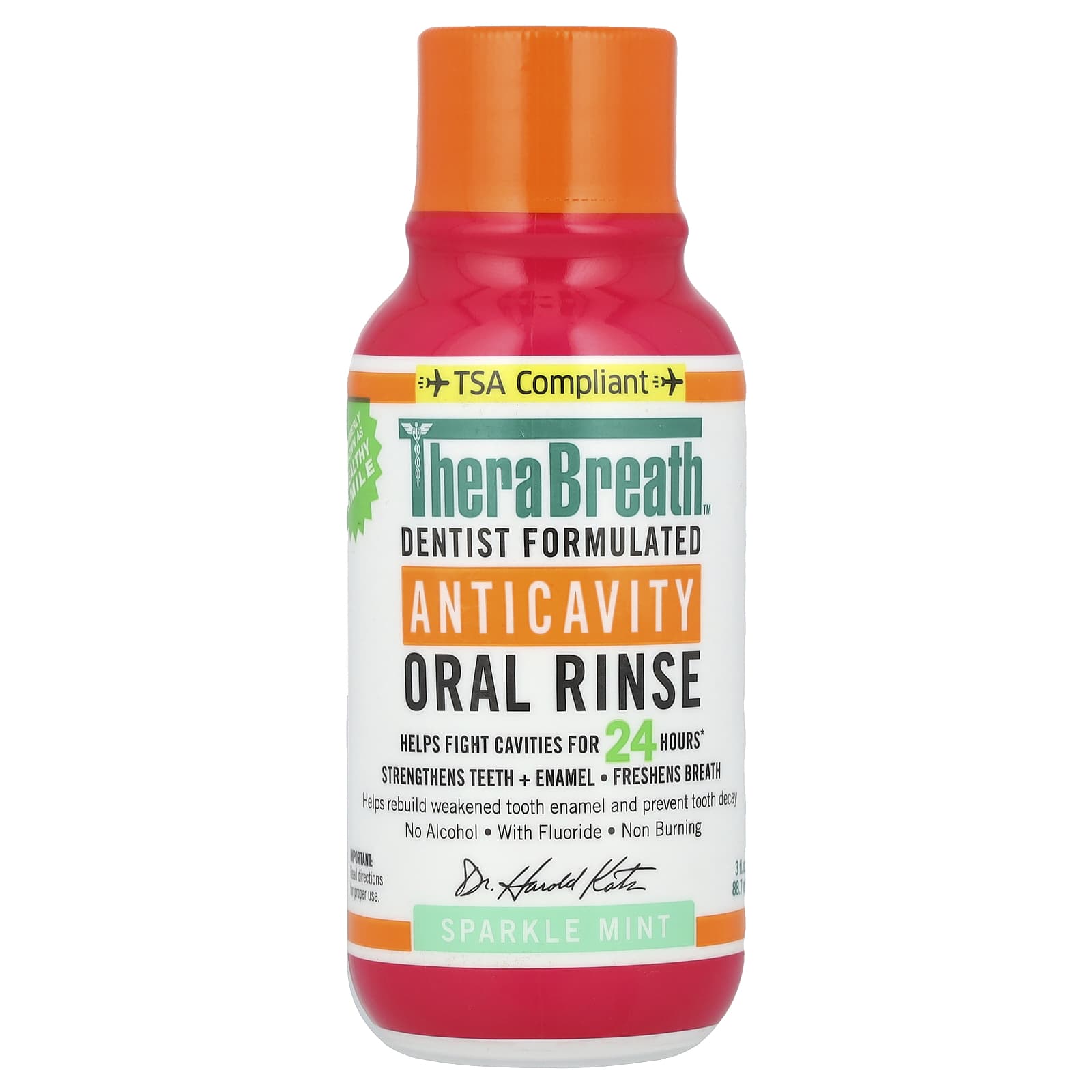 TheraBreath, Anticavity Oral Rinse, Sparkle Mint, 3 fl oz (88.7 ml) - Image 1