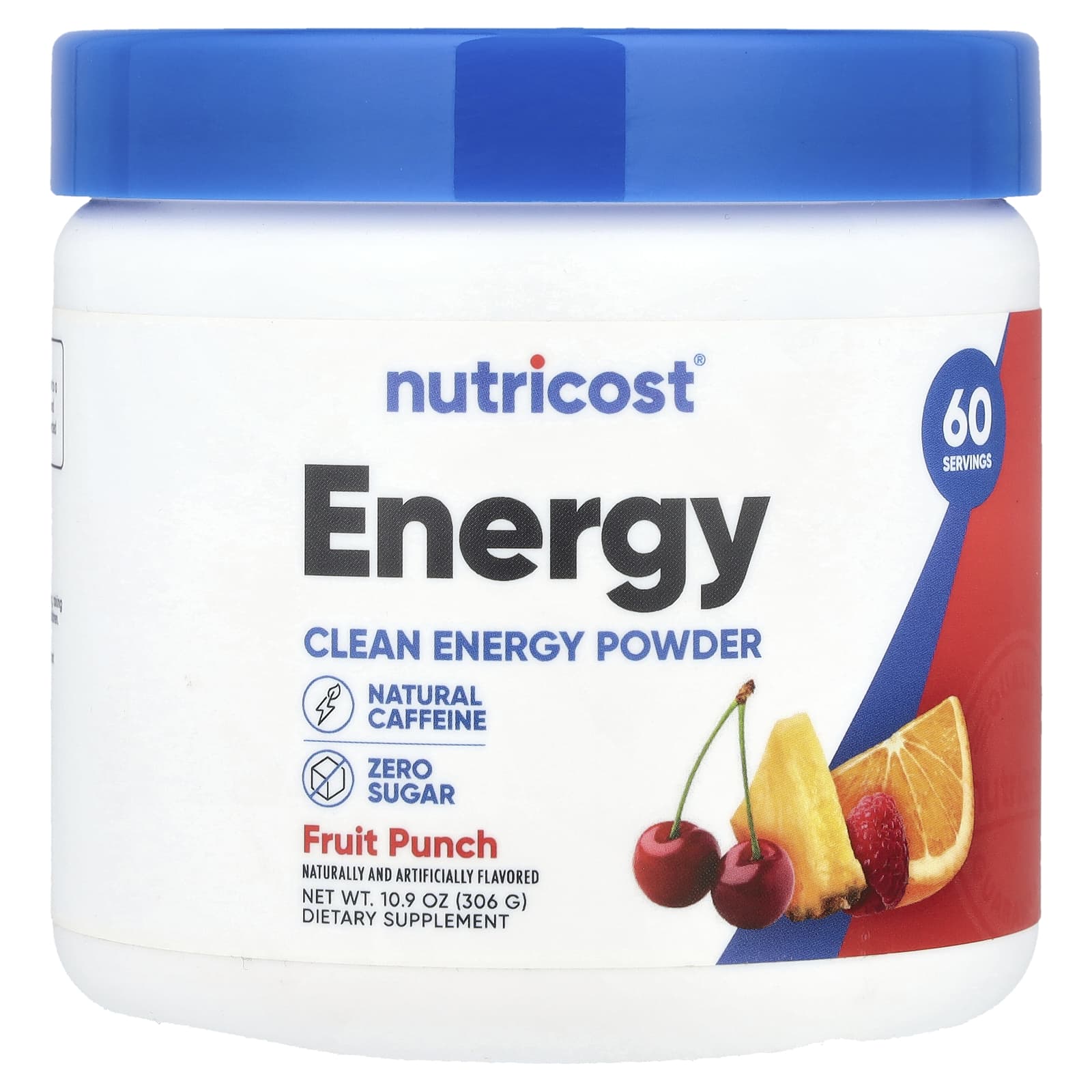 Nutricost, Energy, Clean Energy Powder, Fruit Punch, 10.9 oz (306 g) - Image 1