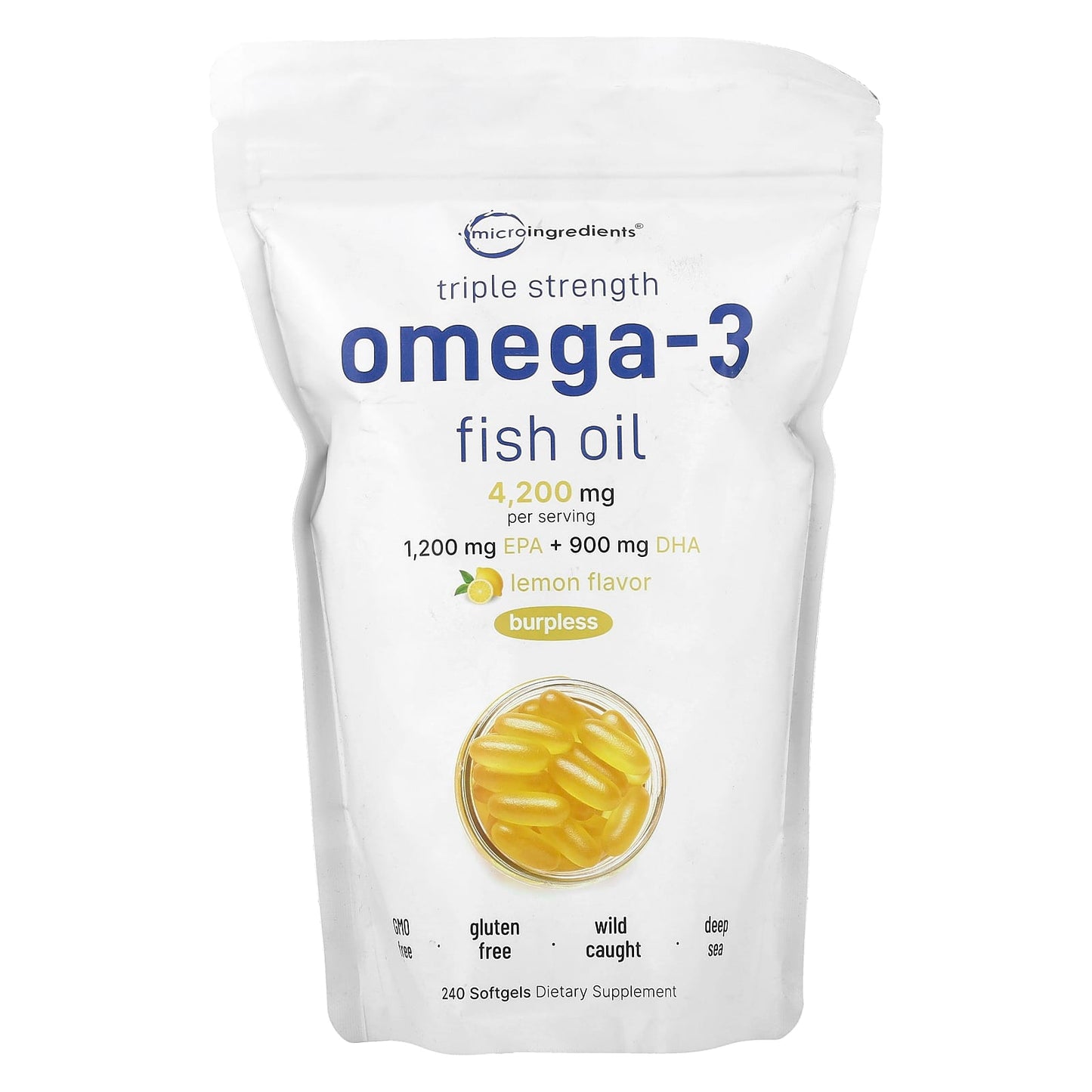 Micro Ingredients, Triple Strength Omega-3 Fish Oil, Lemon, 240 Softgels (1,400 mg per Softgel) - Image 1