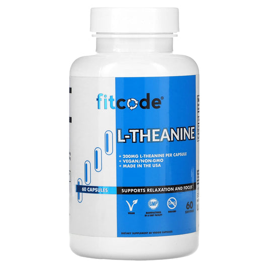 Relax & Focus with FITCODE L-Theanine 200mg, 60 Veggie Capsules - Image 1