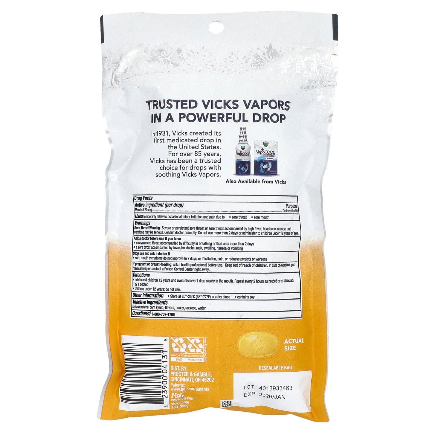 Vicks, VapoCool™ Severe, Max Strength, Honey Lemon Chill, 45 Medicated Drops - Image 2