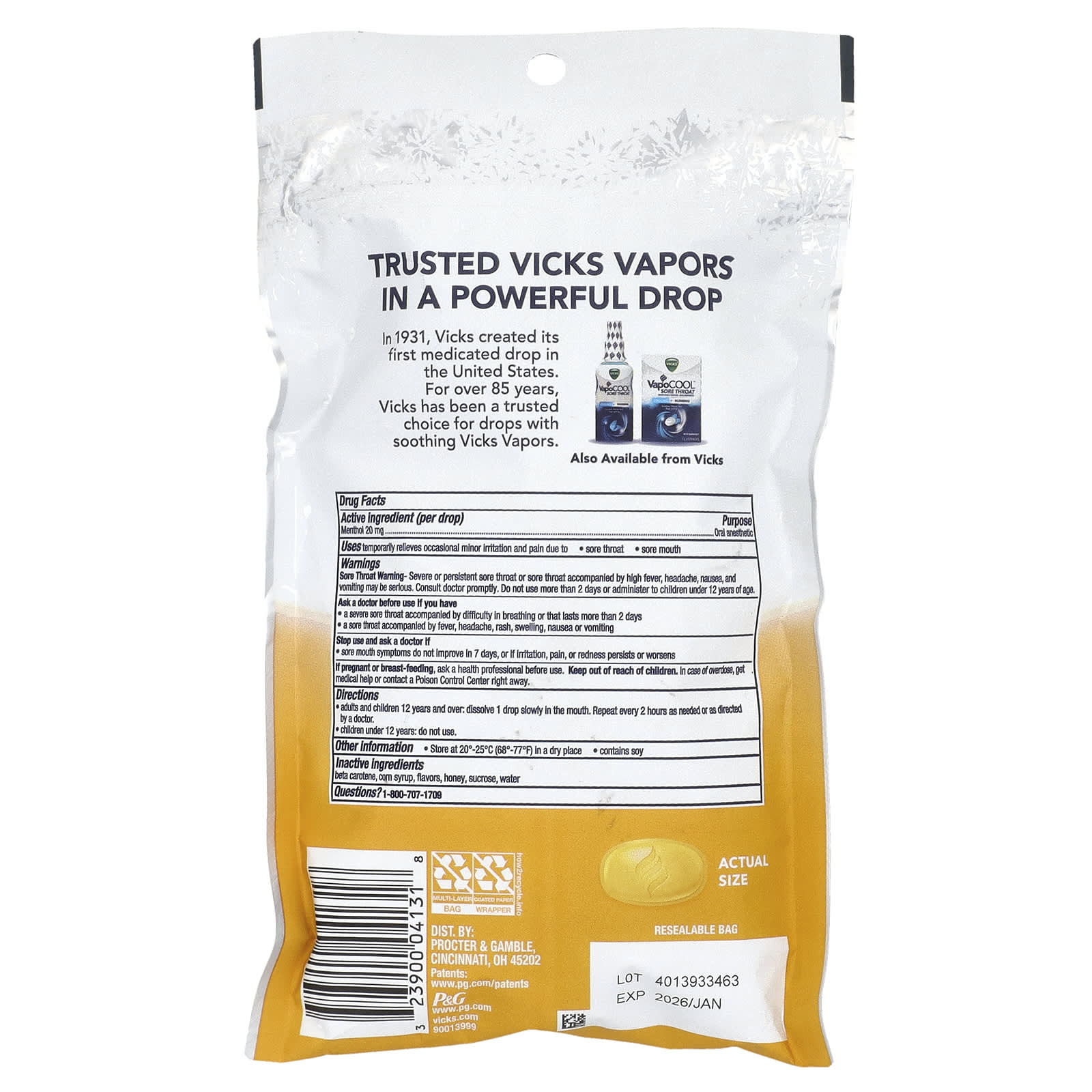 Vicks, VapoCool™ Severe, Max Strength, Honey Lemon Chill, 45 Medicated Drops - Image 2