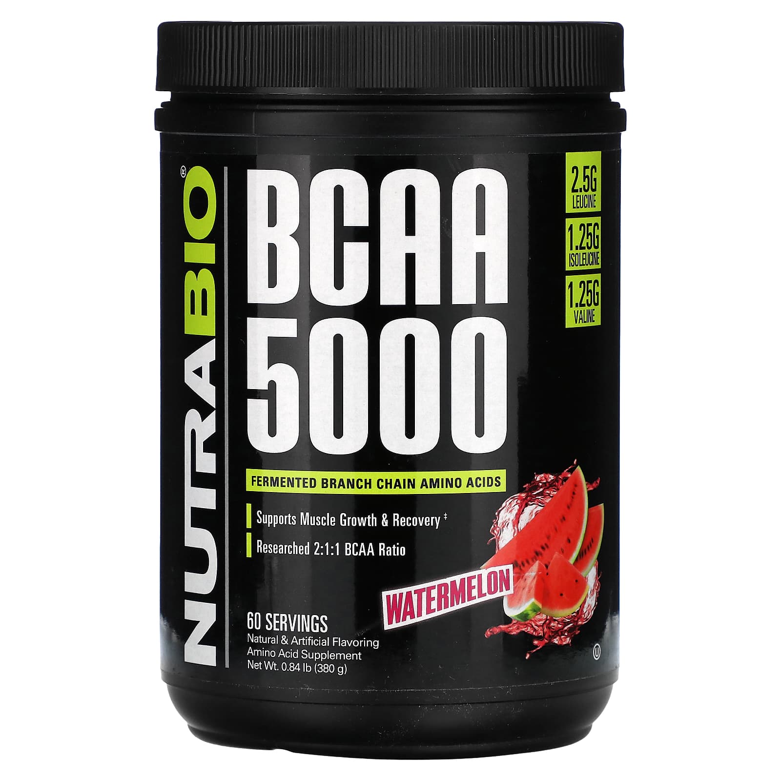 NutraBio, BCAA 5000, Watermelon, 0.84 lb (380 g) - Image 1