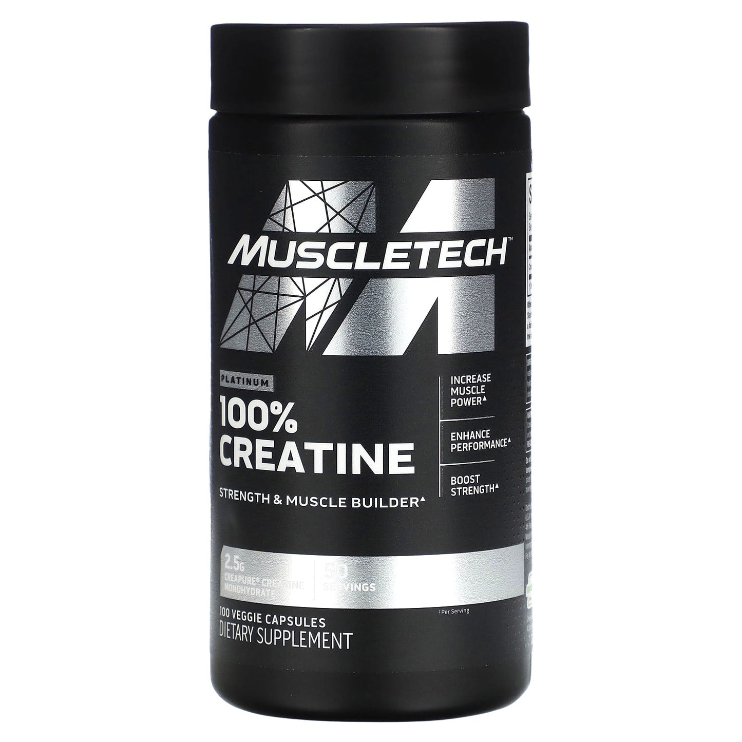 MuscleTech, Platinum 100% Creatine, 100 Veggie Capsules (1.25 g per Capsule) - Image 1