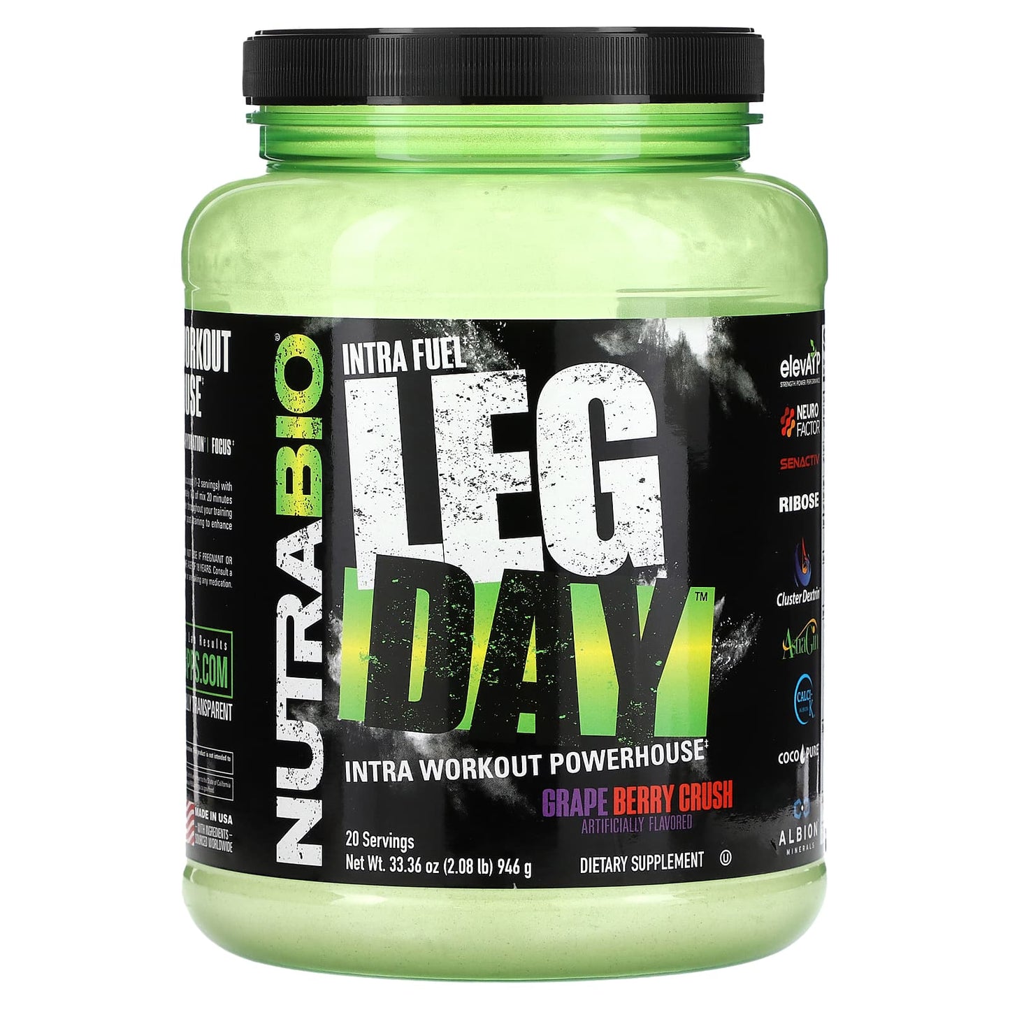 NutraBio, Intra Fuel, Leg Day, Grape Berry Crush, 2.08 lb (946 g) - Image 1