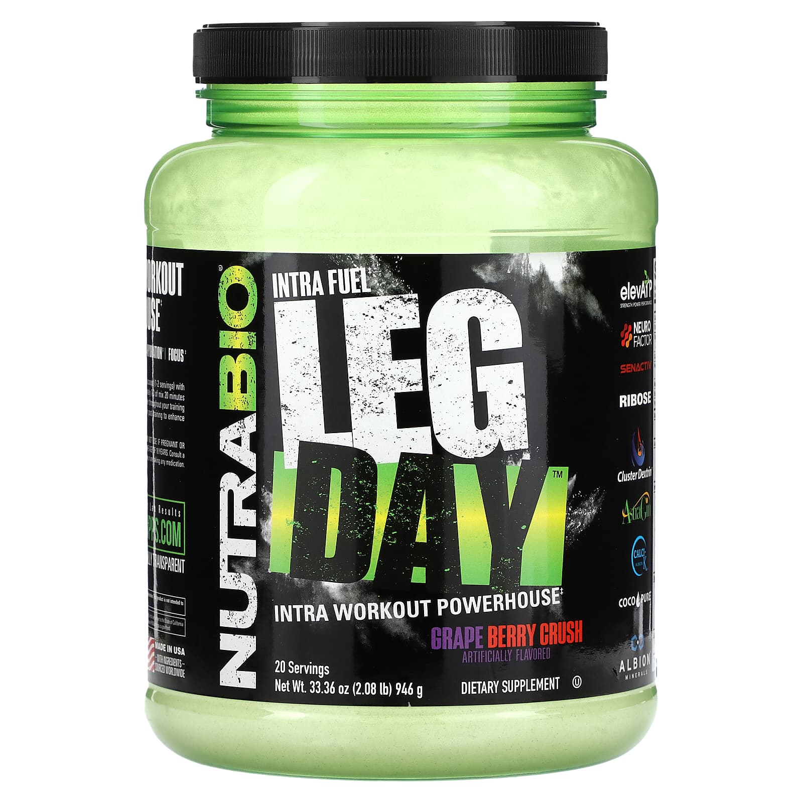 NutraBio, Intra Fuel, Leg Day, Grape Berry Crush, 2.08 lb (946 g) - Image 1