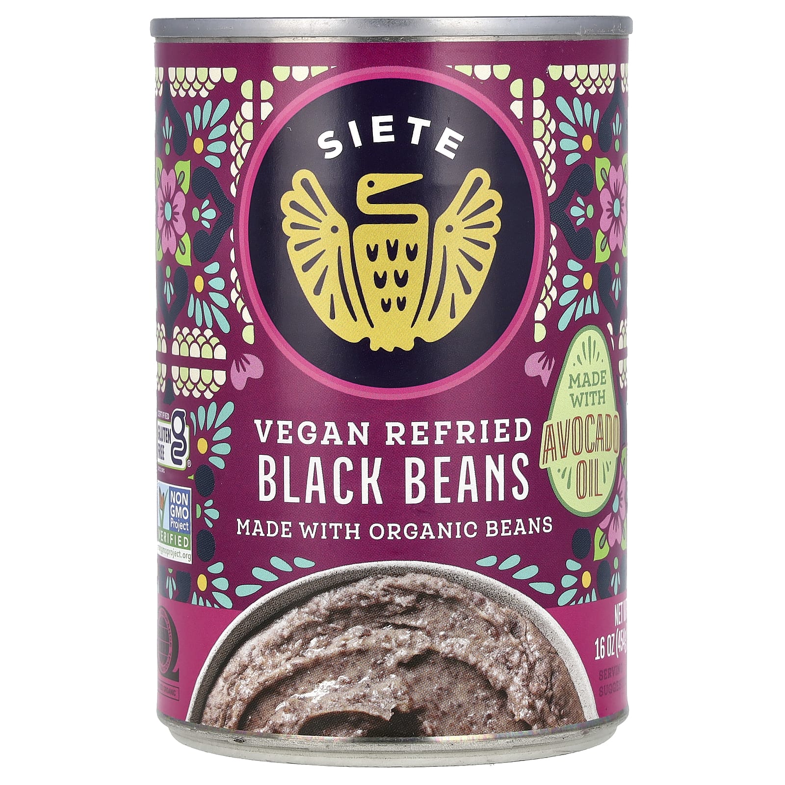 Siete, Vegan Refried Black Beans, 16 oz (454 g) - Image 1