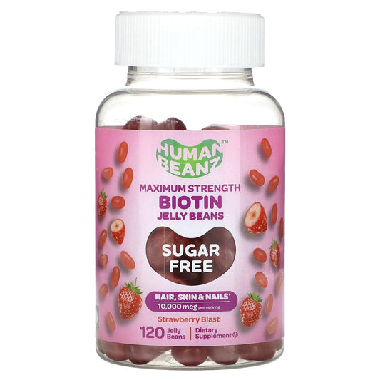 Human Beanz, Biotin Jelly Beans, Maximum Strength, Sugar Free, Strawberry Blast, 10,000 mcg, 120 Jelly Beans (2,500 mcg per Jelly Bean)