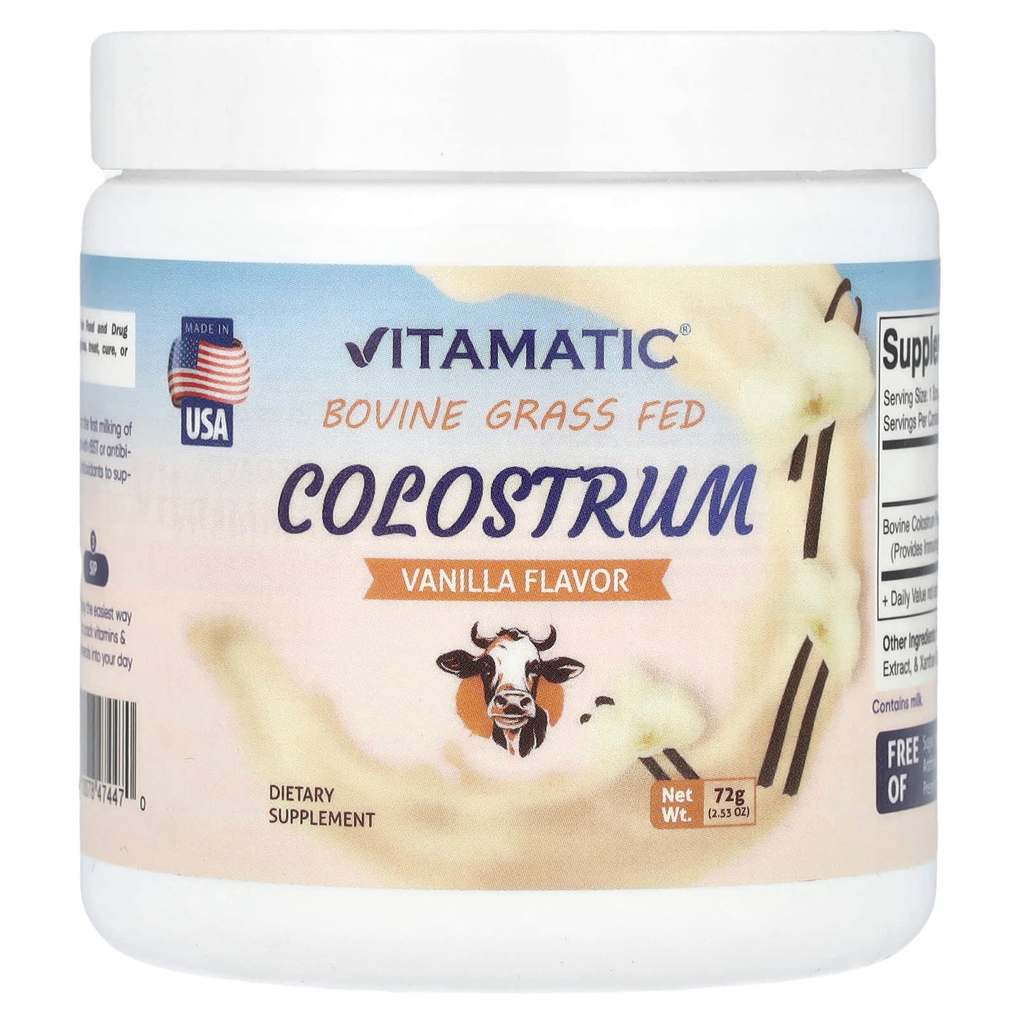 Vitamatic, Bovine Grass Fed Colostrum, Vanilla, 2.53 oz (72 g) - Image 1