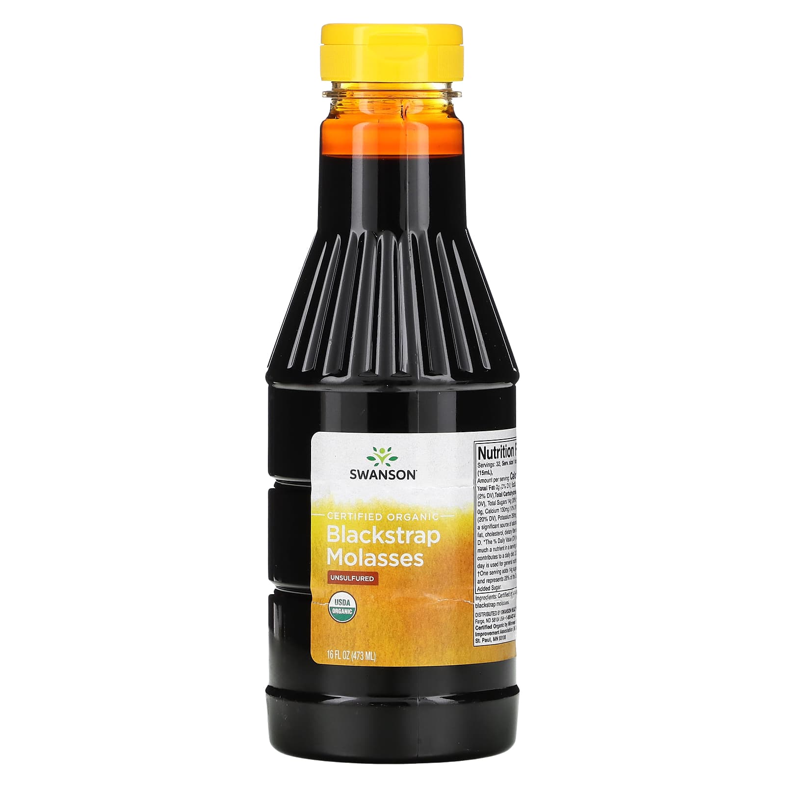 Swanson, Certified Organic Blackstrap Molasses, Unsulfured, 16 fl oz (473 ml) - Image 1
