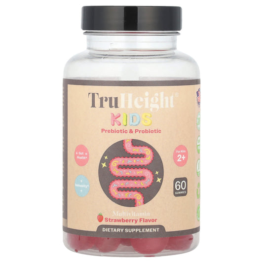 TruHeight, Kids Prebiotic & Probiotic Gummies, For Kids 2+, Strawberry, 60 Gummies - Image 1