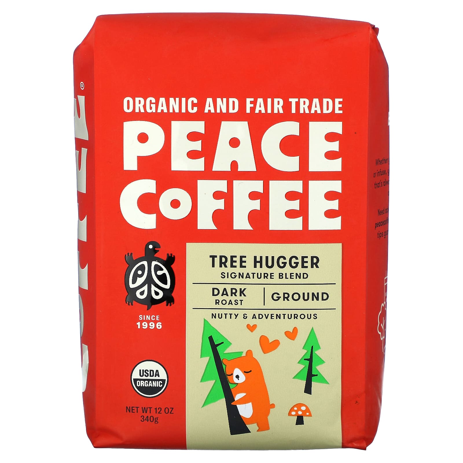 Peace Coffee, Organic Tree Hugger, Ground, Dark Roast, 12 oz (340 g) - Image 1