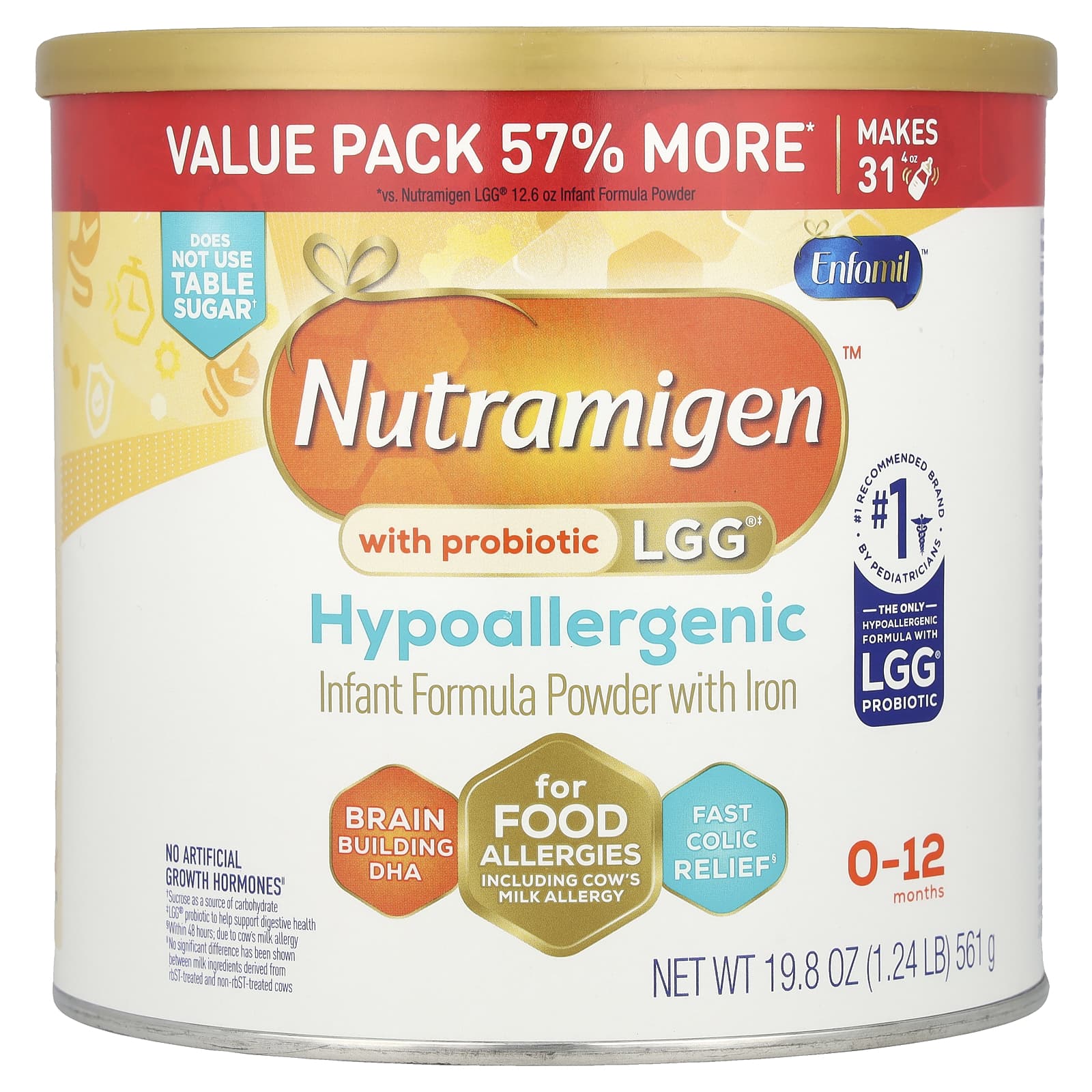 Enfamil Nutramigen with Probiotic LGG, Hypoallergenic Infant Formula, 0-12 Months, 19.8 oz - Image 1