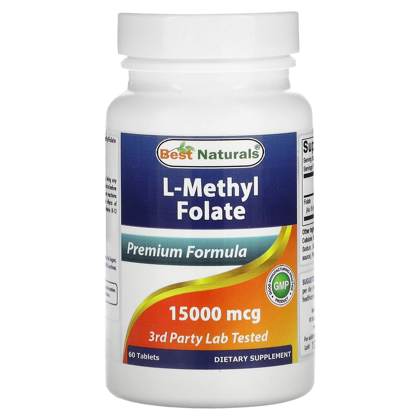 Folate Support with Best Naturals L-Methyl Folate 15,000 mcg - 60 Tablets - Image 1