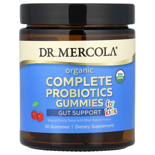Dr. Mercola, Organic Complete Probiotics Gummies, For Kids, Natural Cherry, 10 mg (1 Billion CFU), 30 Gummies