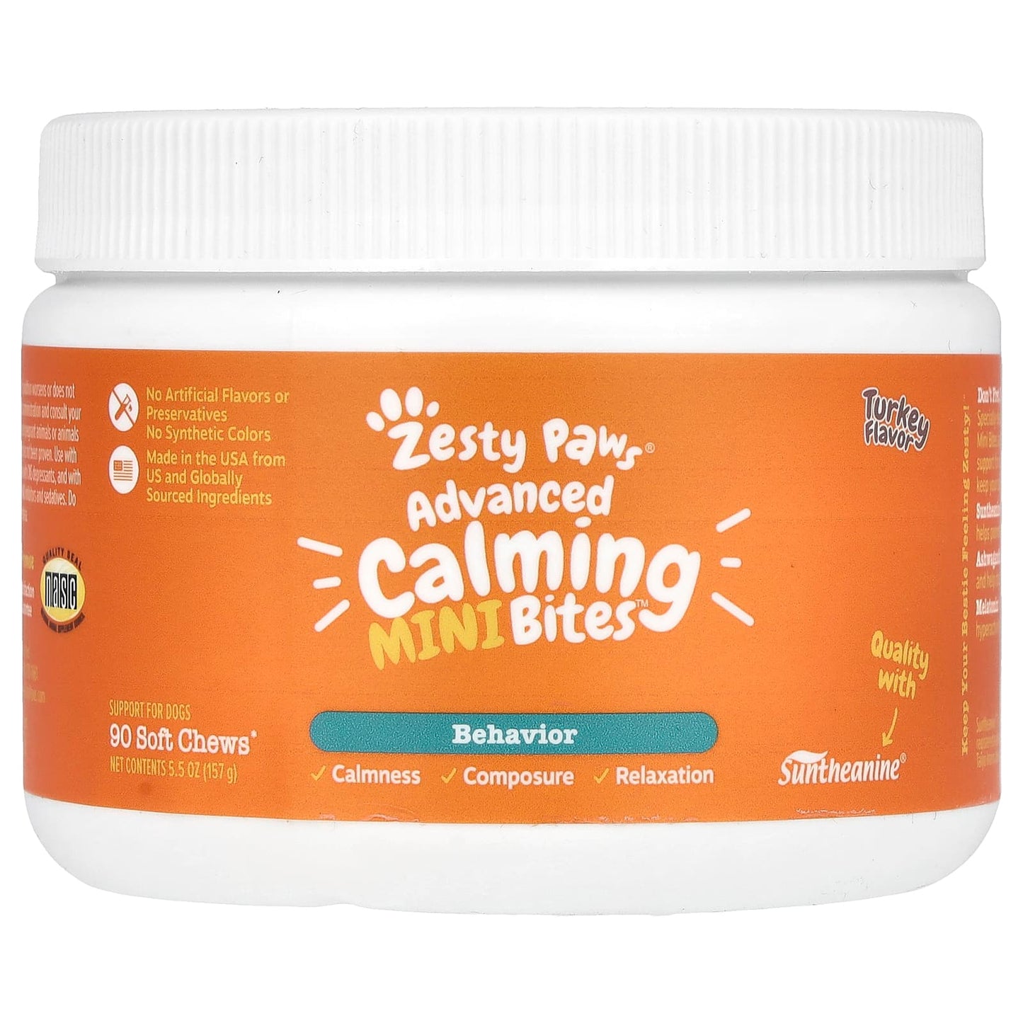 Zesty Paws, Advanced Calming Mini Bites, For Dogs, Turkey, 90 Soft Chews, 5.5 oz (157 g) - Image 1