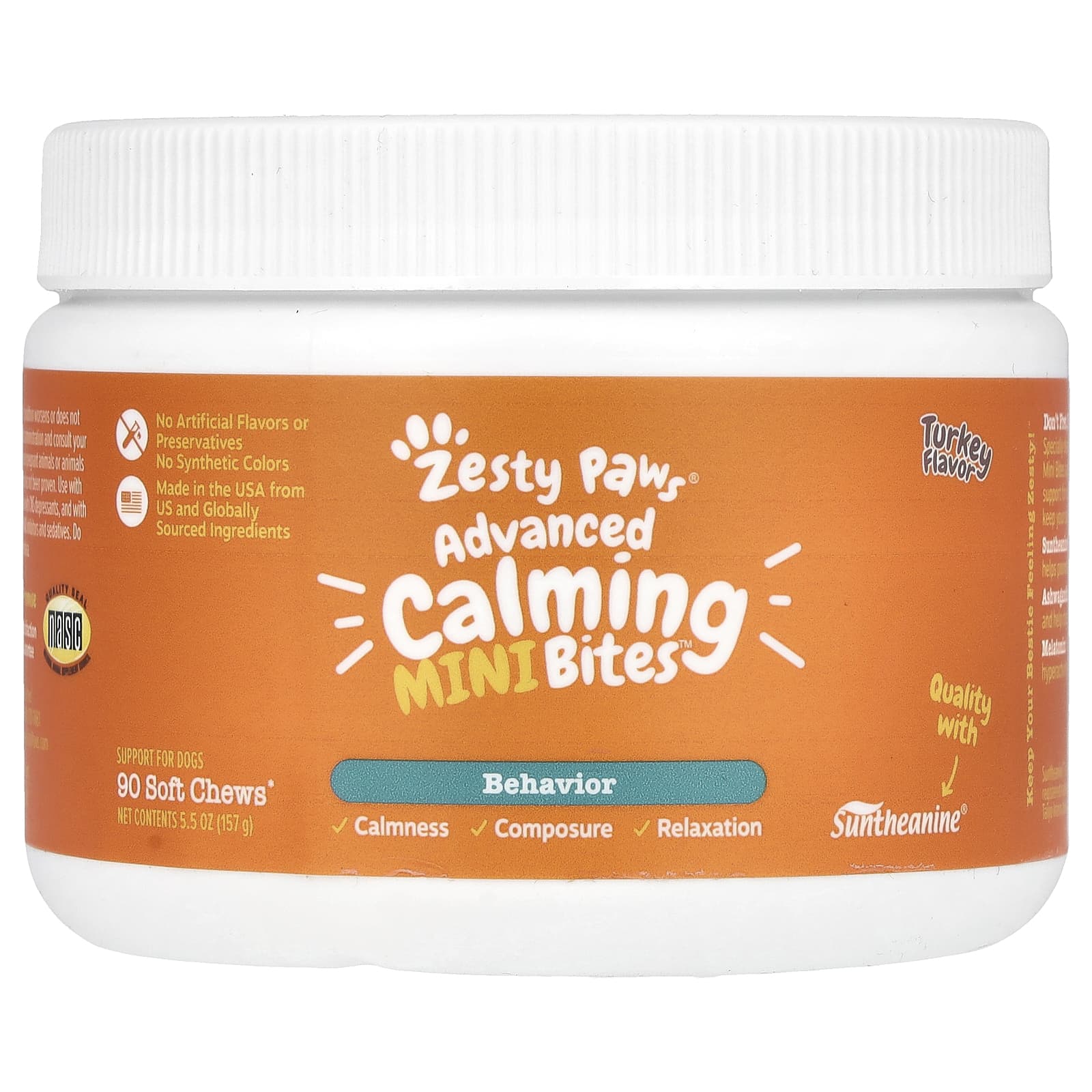 Zesty Paws, Advanced Calming Mini Bites, For Dogs, Turkey, 90 Soft Chews, 5.5 oz (157 g) - Image 1