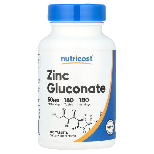 Nutricost, Zinc Gluconate, 50 mg, 180 Tablets - Image 1