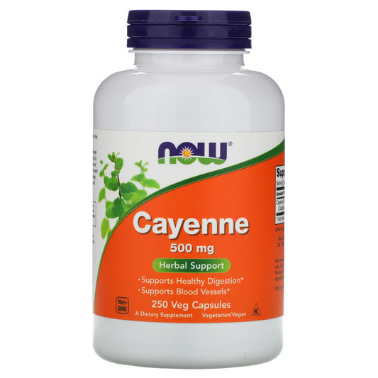 NOW Foods, Cayenne, 500 mg, 250 Veg Capsules - Image 1