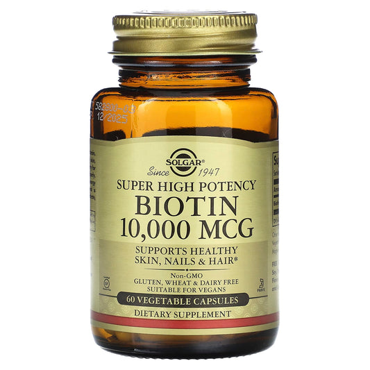 Solgar, Super High Potency Biotin, 10,000 mcg, 60 Vegetable Capsules - Image 1