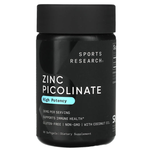 Sports Research, Zinc Picolinate, High Potency, 30 mg, 90 Softgels - Image 1