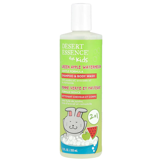 Desert Essence Green Apple Watermelon 2 in 1 Shampoo & Body Wash for Kids, 12 fl oz - Image 1