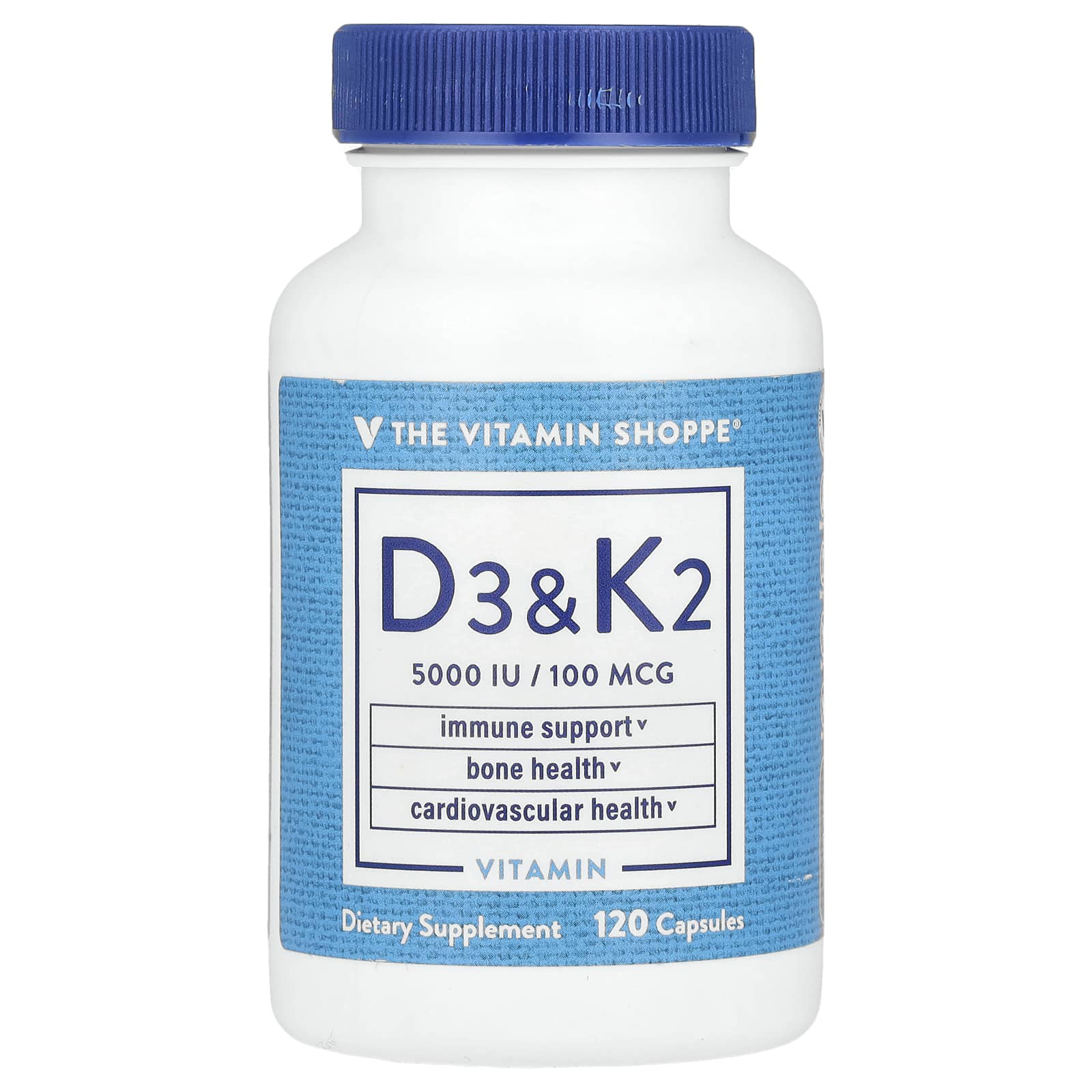 The Vitamin Shoppe, Vitamin D3 & K2, 120 Capsules - Image 1