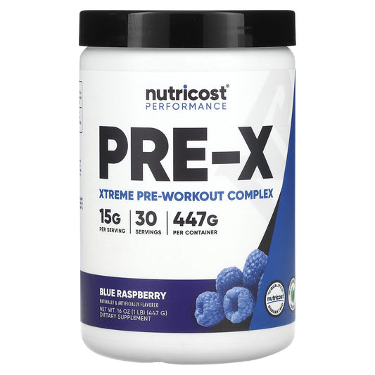 Nutricost, Performance, PRE-X, Xtreme Pre-Workout Complex, Blue Raspberry, 1 lb (447 g) - Image 1