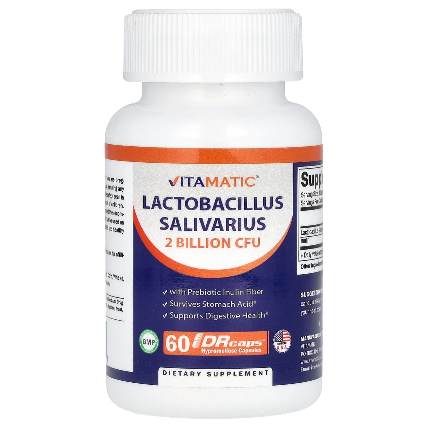 Vitamatic, Lactobacillus Salivarius, 2 Billion CFU, 60 DRCaps - Image 1