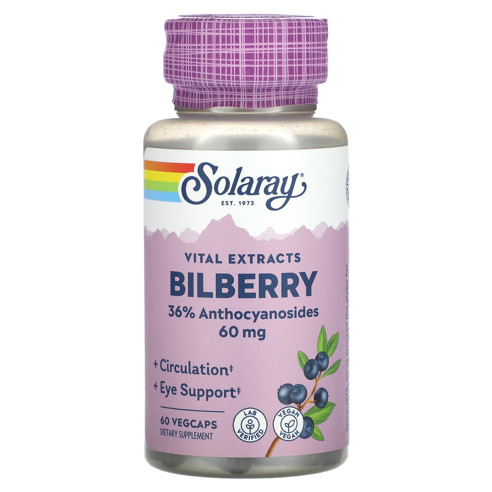 Solaray, Vital Extracts, Bilberry, 60 mg, 60 VegCaps - Image 1