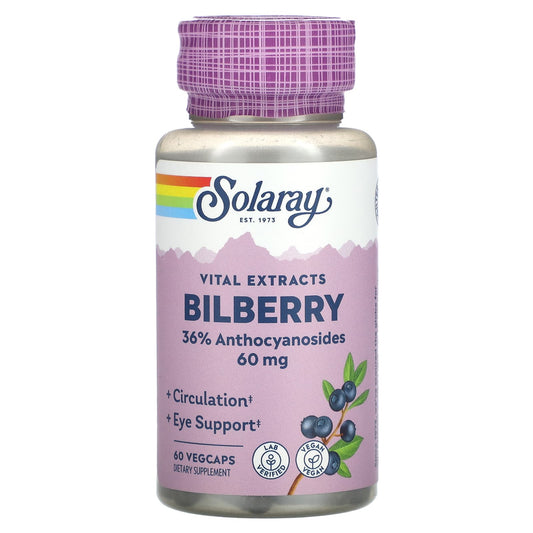 Solaray, Vital Extracts, Bilberry, 60 mg, 60 VegCaps - Image 1