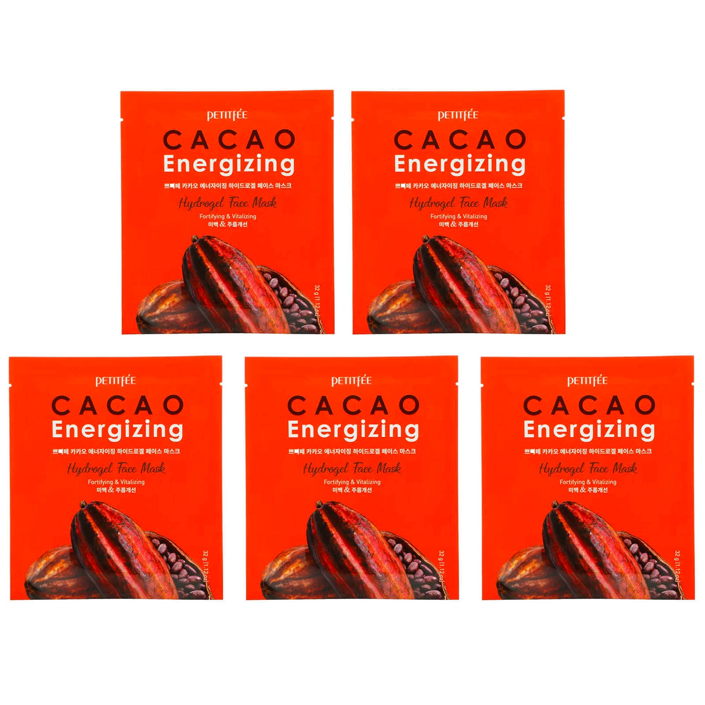 Petitfee, Cacao Energizing Hydrogel Beauty Face Mask, 5 Pack, 1.12 oz (32 g) - Image 1