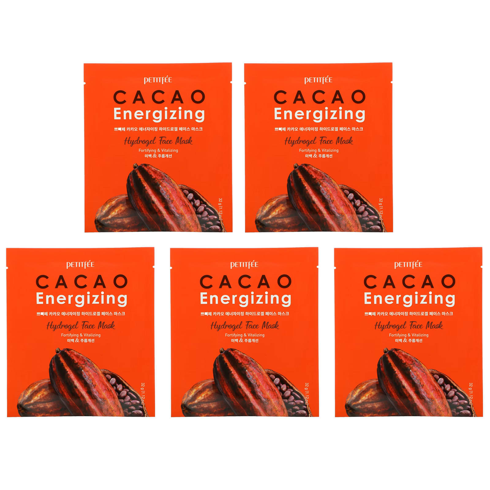 Petitfee, Cacao Energizing Hydrogel Beauty Face Mask, 5 Pack, 1.12 oz (32 g) - Image 1