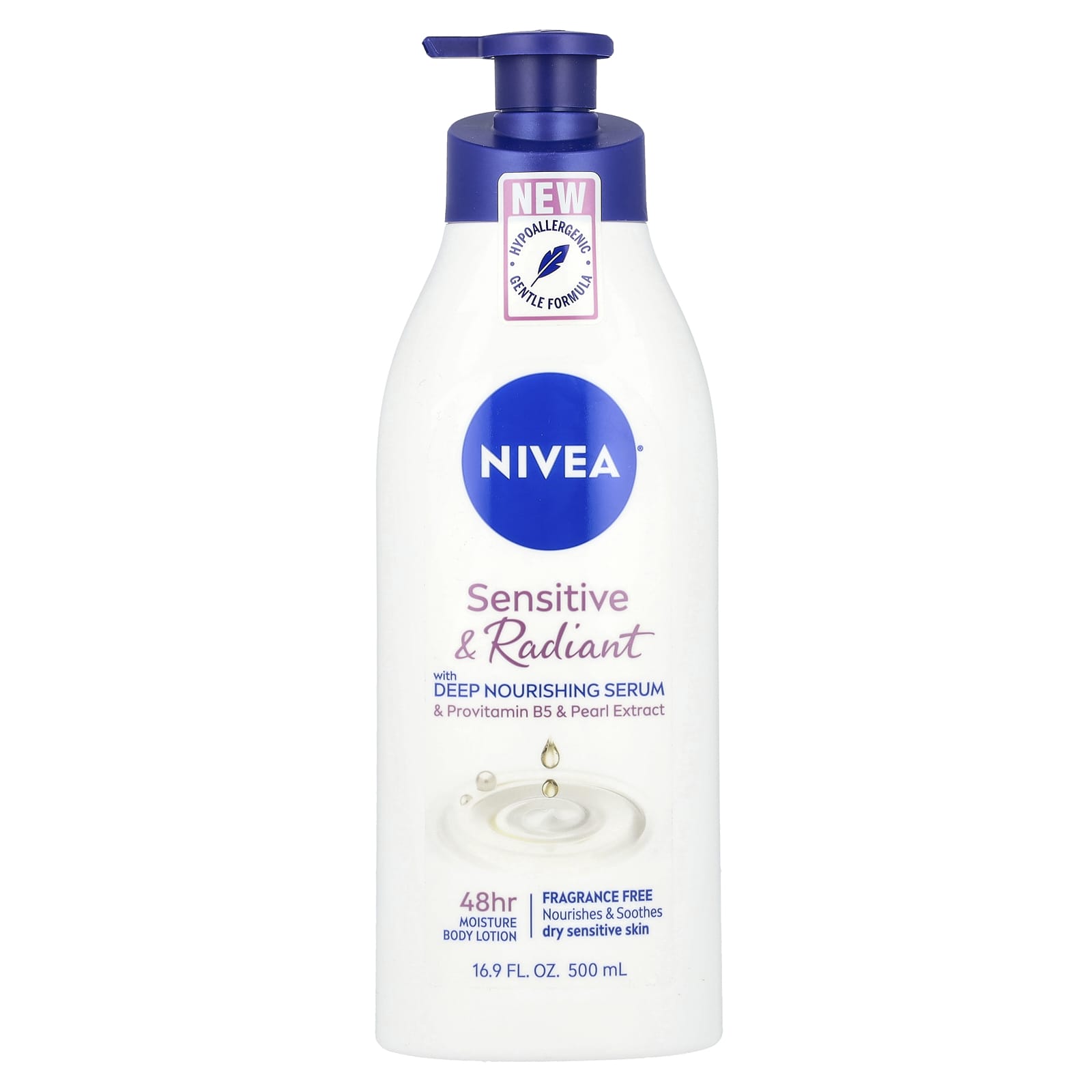 Nivea, Sensitive & Radiant Body Lotion, Fragrance Free, 16.9 fl oz (500 ml) - Image 1