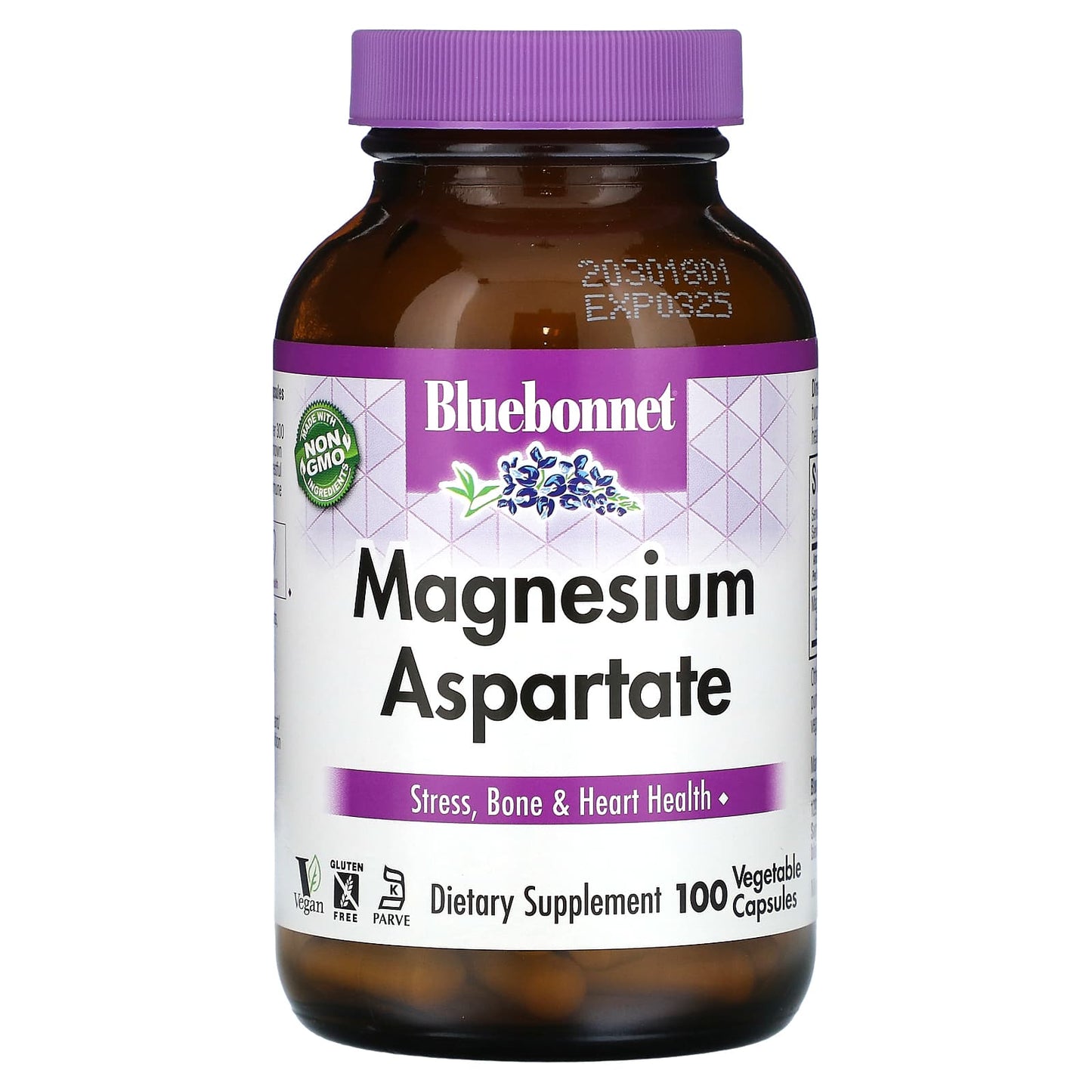 Bluebonnet Magnesium Aspartate Supplement, 100 Capsules, 200 mg each - Image 1
