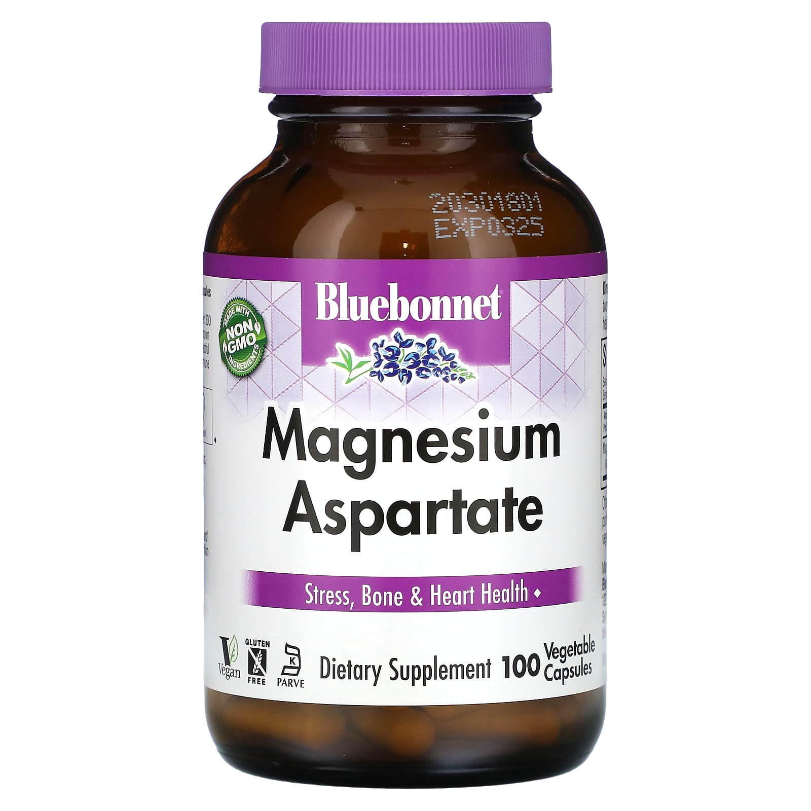 Bluebonnet Magnesium Aspartate Supplement, 100 Capsules, 200 mg each - Image 1